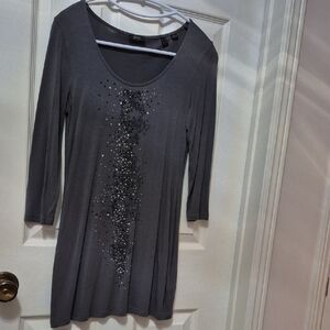 ESPRIT Collection Embellished Charcoal Scoop-Neck Tunic Top